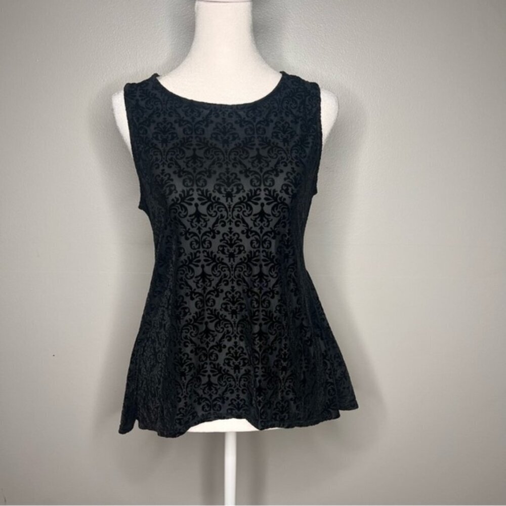 Women’s Sm. Y2K Sheer Velvet Baroque Peplum Sleeveless Top Blouse Witchy Vampire